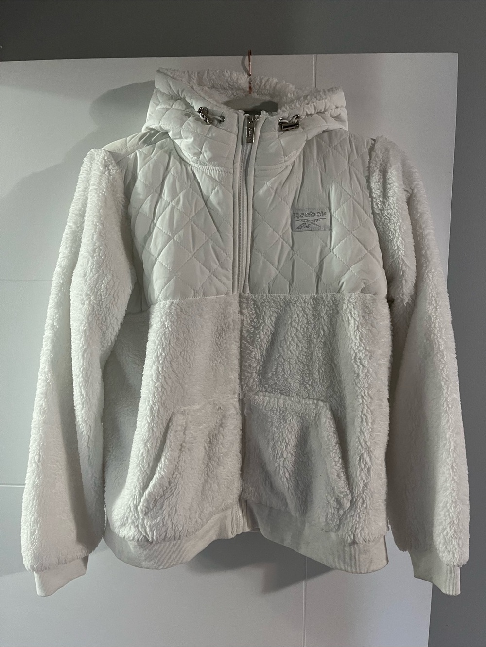 Reebok White Plush Sherpa Zip Hoodie